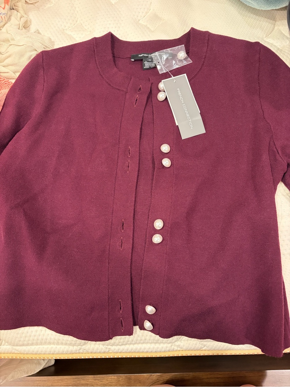 French connection pearl Button Cardigan - Plum